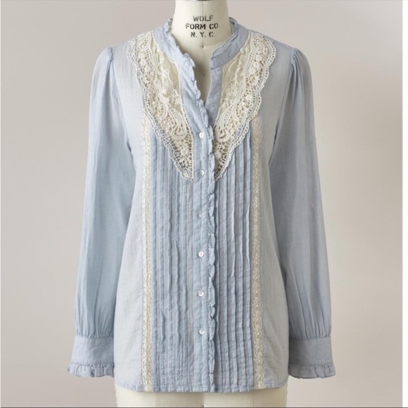 Sundance Cecelia Lace Ruffle Button Down Top - Picture 2 of 9